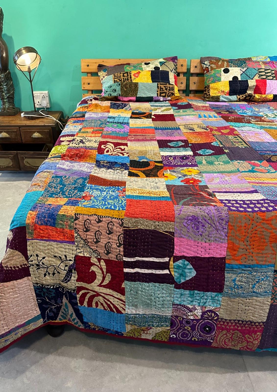 Sophia-Art Twin/King Indian Fruit Reversible Bedspread Pattern Gudri Pure Cotton Kantha Style Floral Fruit Print Decorative Stitch Quilt（並行輸入品） Sophia-Art Twin⁄King Indian Fruit Reversible Bedspread Pattern