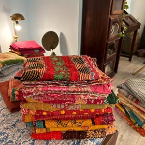 Wholesale Lot Of Indian Vintage Kantha Quilt Handmade Throw Reversible Blanket
