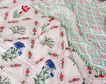 Indian Handmade Soft Muslin Dohar | Block Print Reversible Blanket | Lightweight AC Comforter | Cozy Summer Twin Queen King Size Quilt