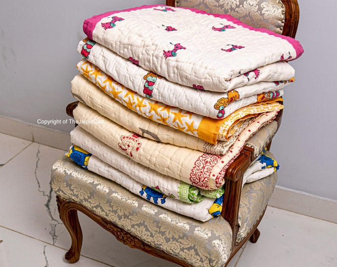 Handmade Baby Quilt | Soft Cotton Reversible Quilt | Jaipur Razai for Toddlers | Lightweight Crib Bedding | Baby Shower Gift