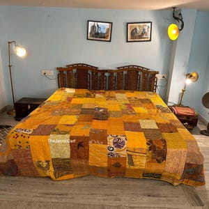 Multi Recycled Indian Sari Patchwork Blanket, Handmade Kantha Quilt