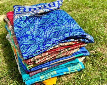 Wholesale Lot of Vintage Art Silk Saree Dressmaking Ethnic Craft Indian Sari Kimono Bath Robe Recycled fabric, vintage Sari Fabric Used Sari