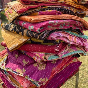 Indian Kantha Quilt Handmade Kantha Bedcover Throw Cotton Blanket Gudari Printed Twin Size Kantha Quilt
