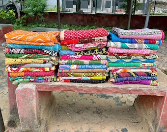 Indian Vintage Cotton Kantha Quilt Handmade Throw Reversível Cobertor Cama Capas Boho Colcha