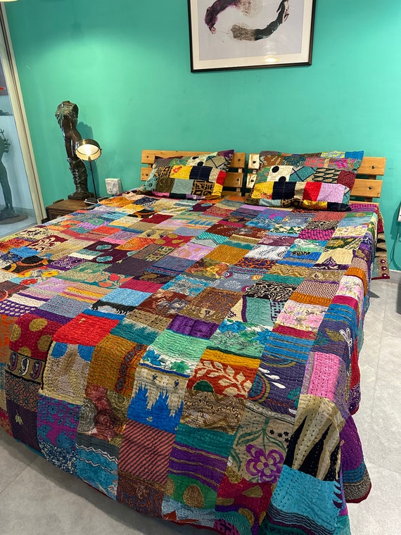 Unique, Handmade, Colourful Patchwork Pet Bed Cushion Double Sided