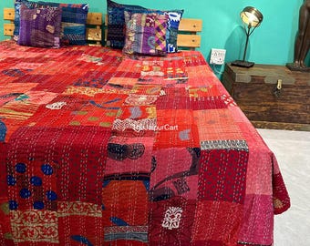 Couvre-lit Patchwork Français Fait Main - 172x169 Cm - Textile Vintage 1980