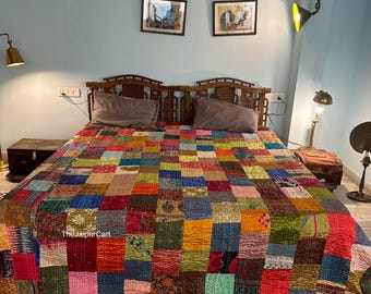 Bohemian Patchwork Quilt Kantha Quilt Handmade Vintage Quilts Boho King Size Bedding Throw Blanket Bedspread Quilting Hippie Quilts For Sale