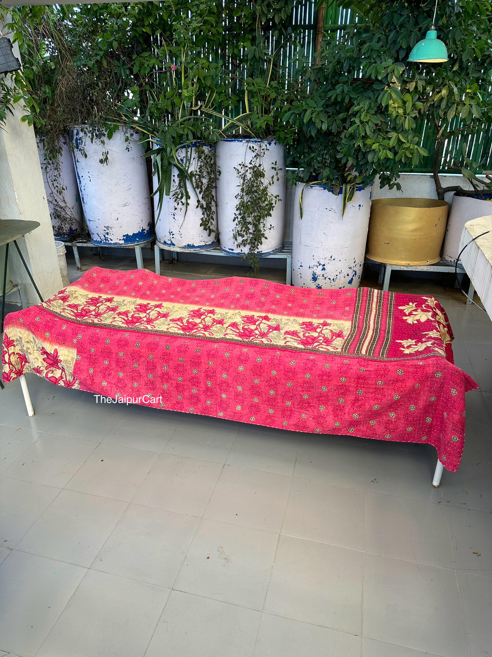 インドのヴィンテージカンタキルトハンドメイドスローリバーシブル