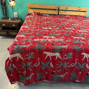 Edredón Kantha de algodón hecho a mano: colcha bohemia y manta