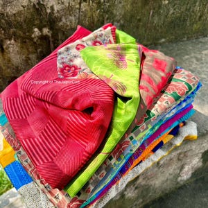 Used saree recycled Up cycled sari for decor Vintage sari, Dress making sari, Used sari, Traditional parties vintage sari fabric Art Silk