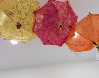 Indian Embroidered Cotton Umbrella: Traditional Wedding Mehndi Decor