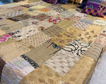 Boho Patchwork Quilt Kantha Quilt Handmade Vintage Quilts Boho Twin Size Bettwäsche Überwurf Tagesdecke gequiltet Hippie 90X60 Inch