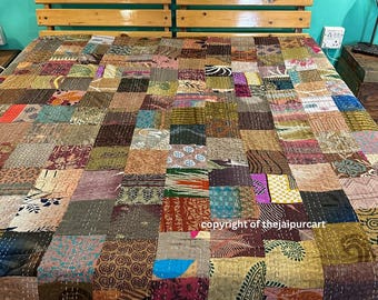 Handmade Patchwork Kantha Quilt: Vintage Indian Bedding