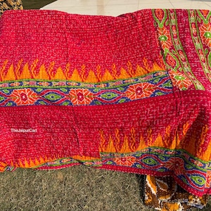 Indian Quilt Handmade Throw Reversible Blanket Bedspread Cotton Fabric Twin size Quilts for sale