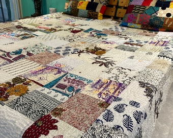 Bohemian Patchwork Quilt Kantha Quilt Handmade Vintage Quilts Boho Twin Size Bedding Throw Blanket Bedspread Quilted Hippie 90X60 Inch