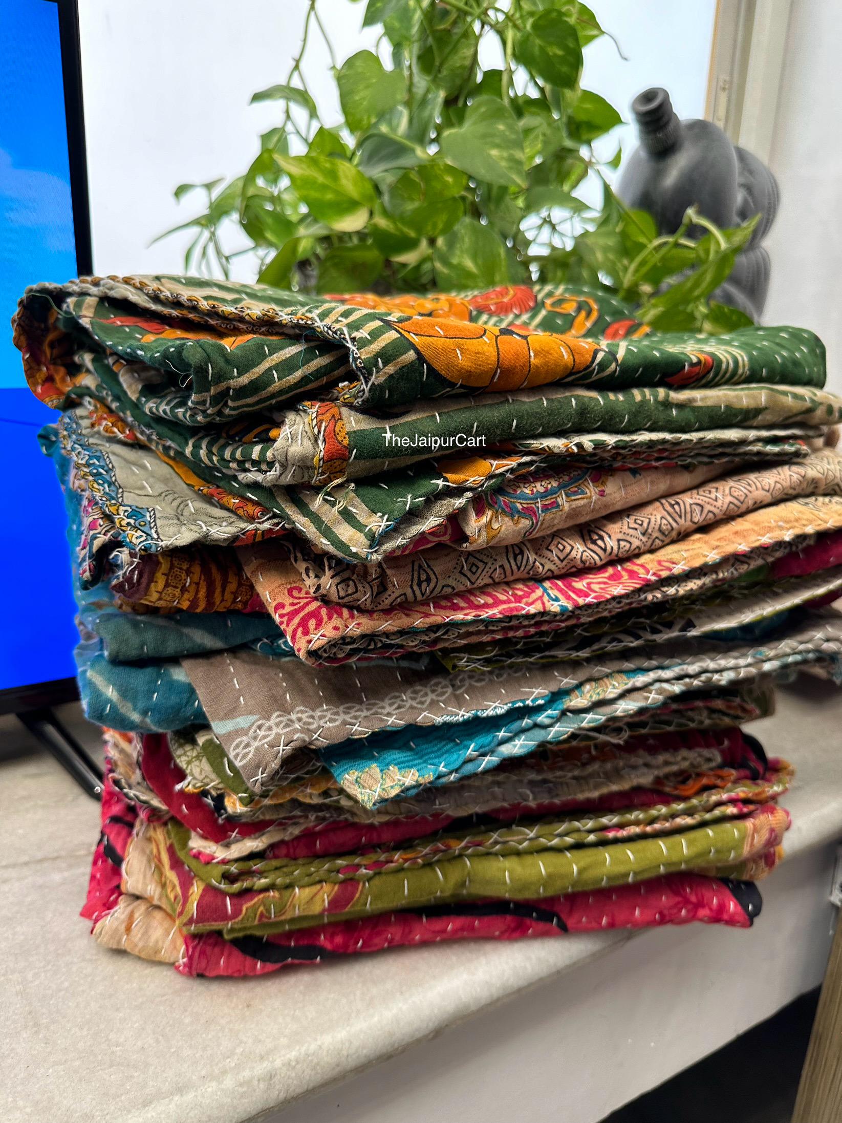 インドのビンテージ カンタ キルト ハンドメイド スロー リバーシブル