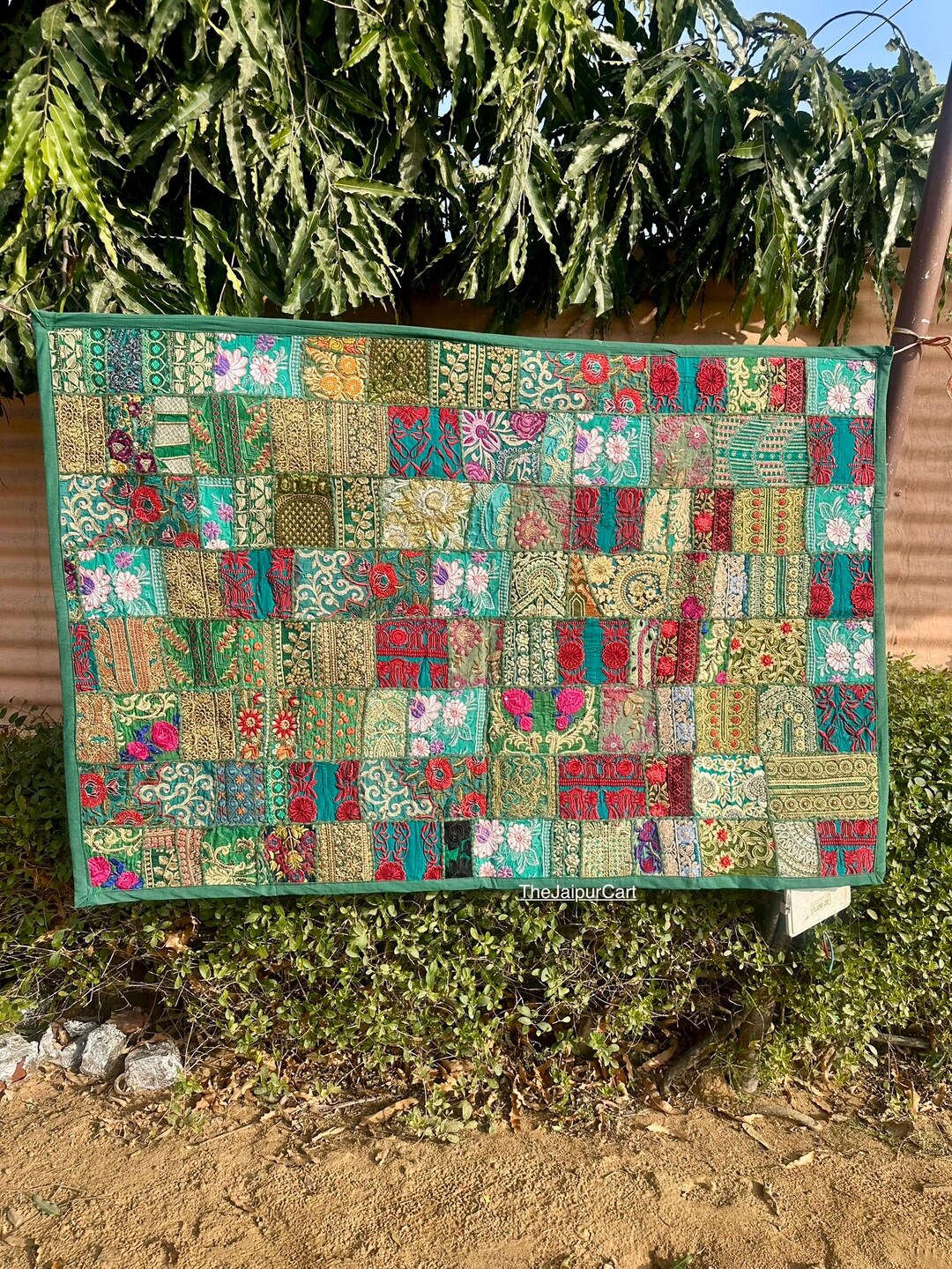 ヴィンテージ サリ ザリ ワーク タペストリー インド 重厚 刺繍 壁掛け