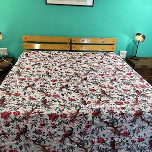 Edredón Kantha de algodón hecho a mano: colcha bohemia y manta