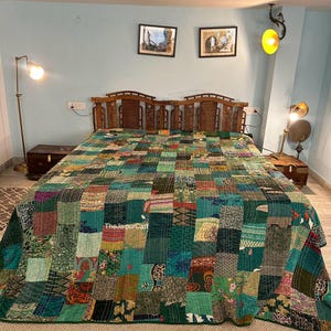 PATCHWORK KANTHA QUILT Indian Vintage Throw Blanket Cotton Bedcover Handmade Bohemian Coverlets Queen Twin size Bedspread Quilts For Sale