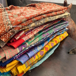 Art Sari Silk Fabric, Silk Sari Fabric for Silk Saree Ribbon or Upcycling Old Saree, Vintage Sari, Used Saree, Used Drapes, Vintage Saree