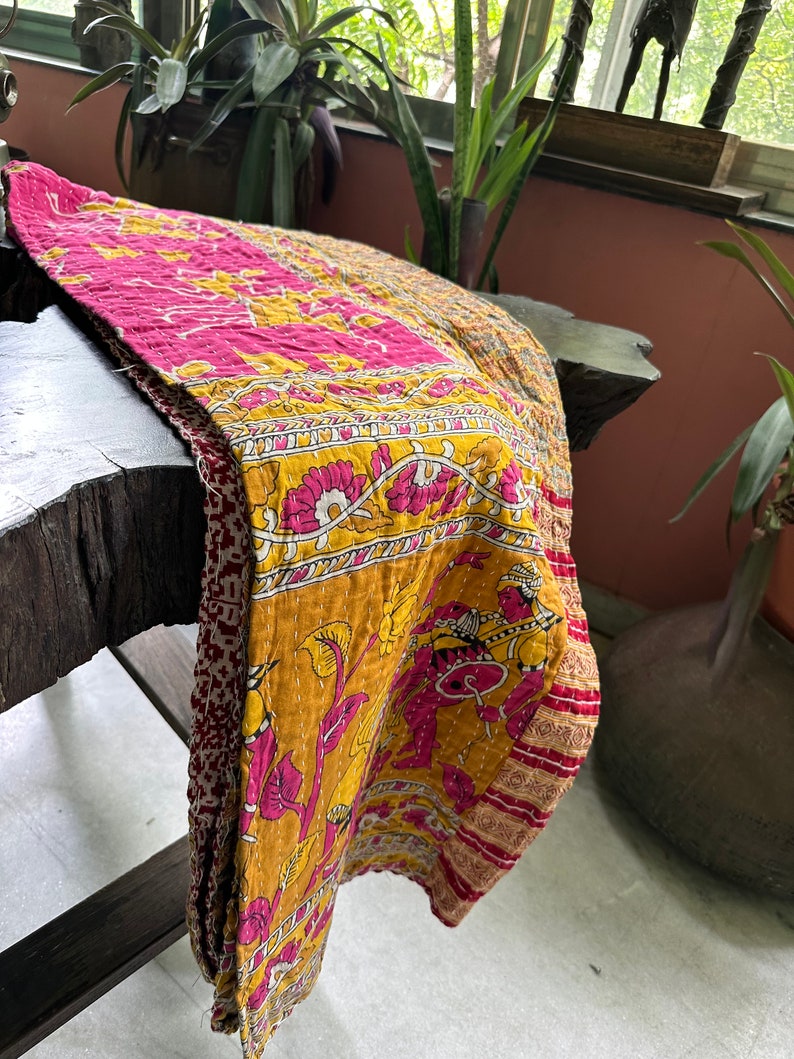 Indischer Kantha Quilt Patchwork Patchwork Überwurf Wendedecke Tagesdecke Baumwollstoff Boho Quilt Bild 10
