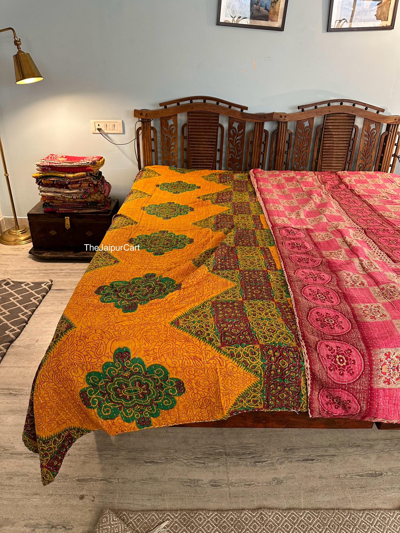 インドのヴィンテージカンタキルトハンドメイドスローリバーシブル