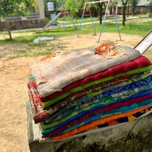 Indian Recycled silk sari , Art Silk Sari Fabric Used Bundle for Nuno felting Wholesale lot of Vintage Blend silk Saree Dressmaking Craft image 8
