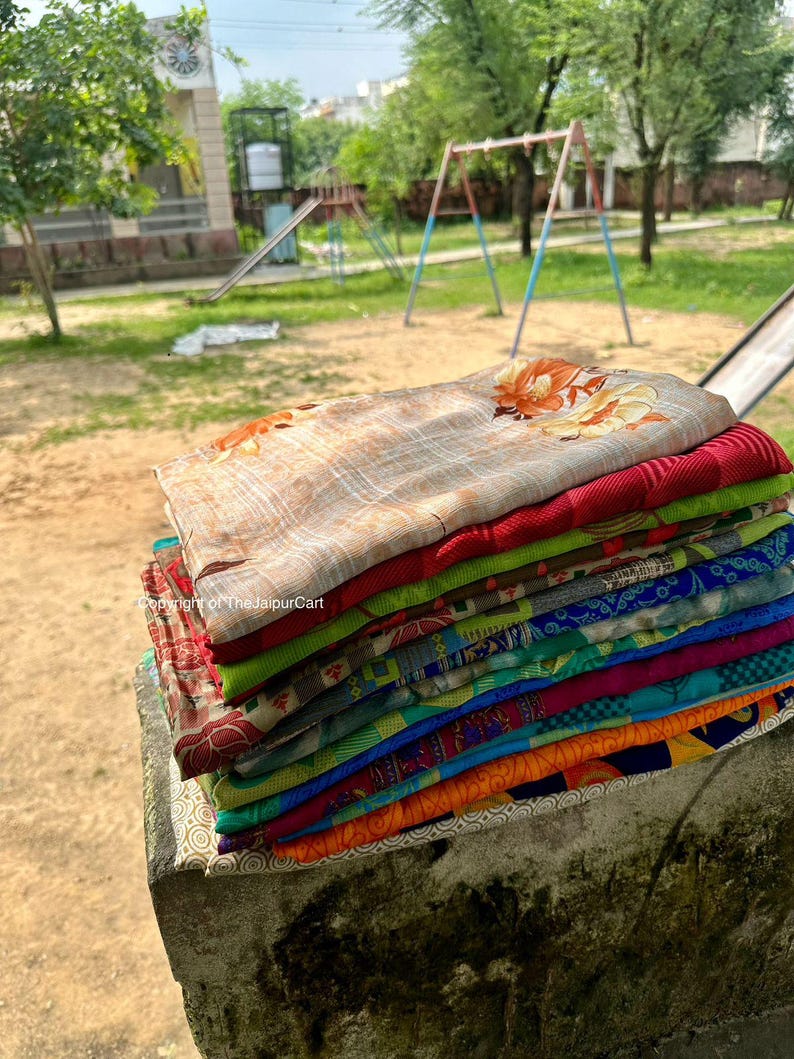 Indian Recycled silk sari , Art Silk Sari Fabric Used Bundle for Nuno felting Wholesale lot of Vintage Blend silk Saree Dressmaking Craft image 8