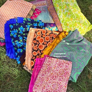 Used sari Used saree recycled Up cycled sari for home decor party wedding fabric Bollywood parties vintage sari fabric Art Silk gift for her