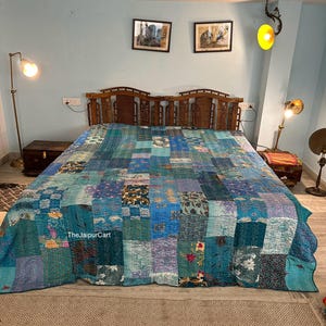 Bohemian Patchwork Quilt Kantha Quilt Handmade Vintage Quilts Boho Twin Size Bedding Throw Blanket Bedspread Quilted Hippie 90X60 Inch
