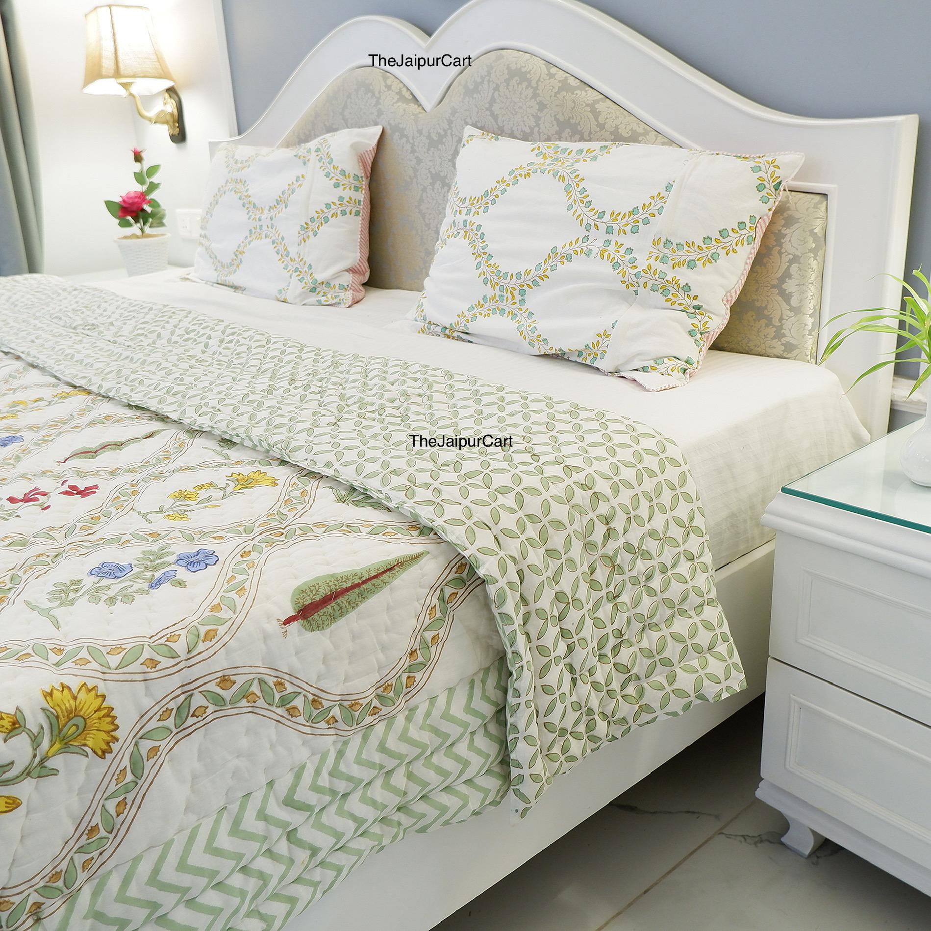 インドのハンドブロックプリントジャイプールコットンキルト