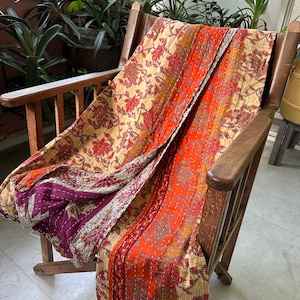 Lote al por mayor de colcha Kantha vintage india hecha a mano manta reversible colcha tela de algodón Boho acolchado cubierta de cama de tamaño doble imagen 4