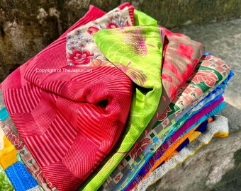 Indian Sari Silk Fabric Scraps, art Silk , Fabric Scrap Pack, Tiny to Medium Size Scraps, Sustainable Quilting, Crumb Piecing Lot Of sarees