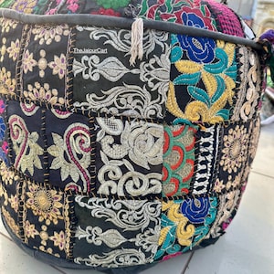 Pink Bohemian Pouf Ottoman Ethnic Footstool Indian Embroidered pouffe Indian pouffe floor pillow Patchwork Floor seating boho Floor pouf