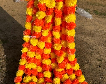 10 Pc Indian Marigold Garland: Diwali Wedding Party Decor (4.5-5 Feet)