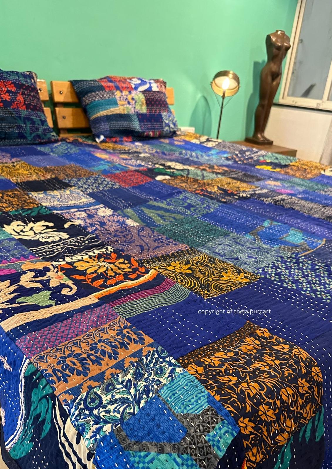 Handmade King-size Vivid Blue Patchwork Quilt Set - Etsy