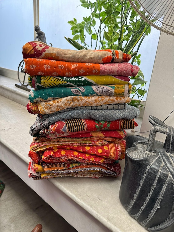 インドのヴィンテージカンタキルトハンドメイドスローリバーシブル