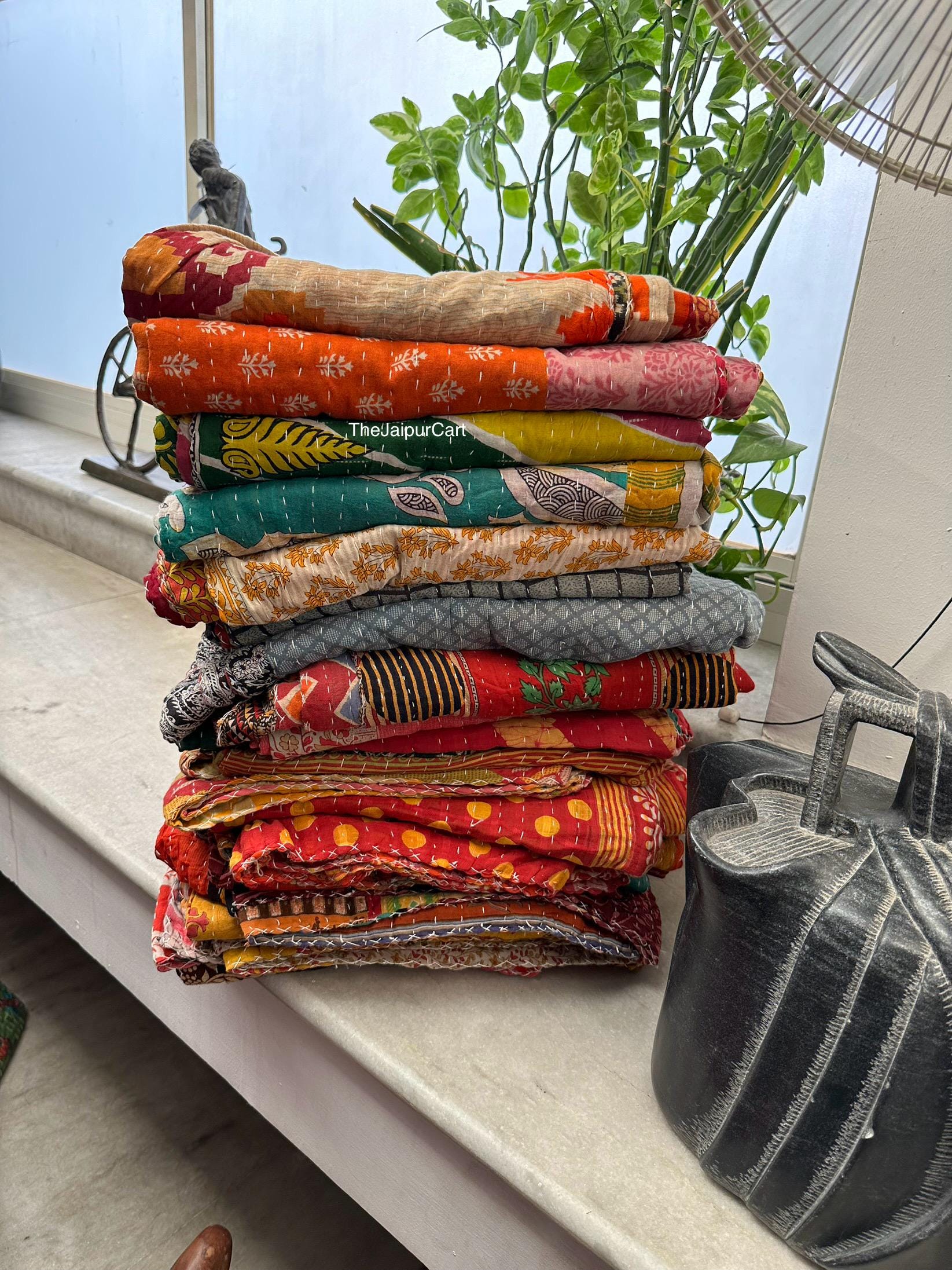 インドのヴィンテージカンタキルトハンドメイドスローリバーシブル