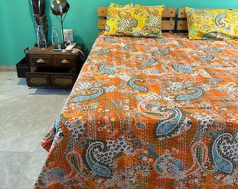 Trapunta Kantha indiana Copriletto Kantha fatto a mano Coperta in cotone Gudari Twin, trapunta Queen Kantha