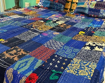 Trapunta Kantha patchwork boho: copriletto vintage fatto a mano