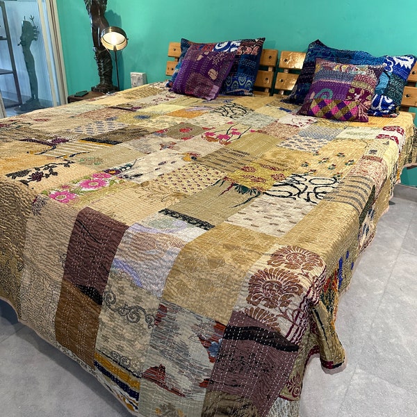 Indian Bohemian Patchwork Quilt Kantha Handmade Vintage Boho Twin King Size Beddings Throw Blanket Bedspread Quilting Hippie Cotton Bedsheet