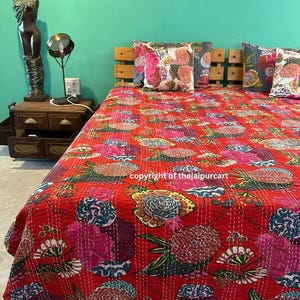 Edredón bohemio, ropa de cama bohemia, edredón kantha, edredón de algodón hecho a mano, decoración del hogar, manta para sofá, colcha Kantha
