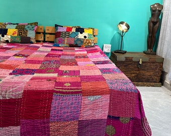 Boho Patchwork Quilt Kantha Quilt Handgemachte Vintage Quilts Boho Twin Size Bettwäsche Überwurf Decke Tagesdecke Gesteppte Hippie 90X60 Zoll