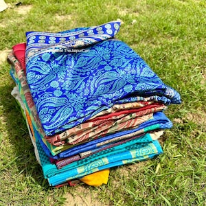 Indian Recycled silk sari , Art Silk Sari Fabric Used Bundle for Nuno felting Wholesale lot of Vintage Blend silk Saree Dressmaking Craft image 6
