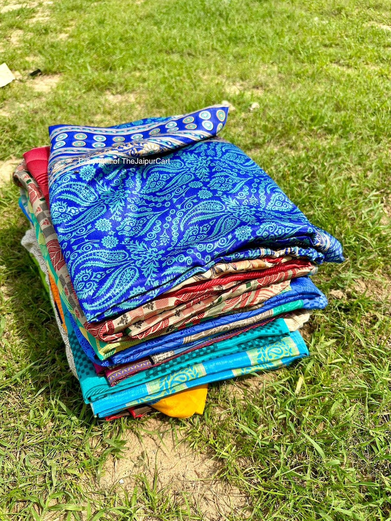 Indian Recycled silk sari , Art Silk Sari Fabric Used Bundle for Nuno felting Wholesale lot of Vintage Blend silk Saree Dressmaking Craft image 6