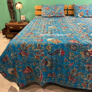 Indian Handmade Kantha Quilt Bedspread Throw Cotton Blanket Gudari Queen Bedcover And Twin Bedcover
