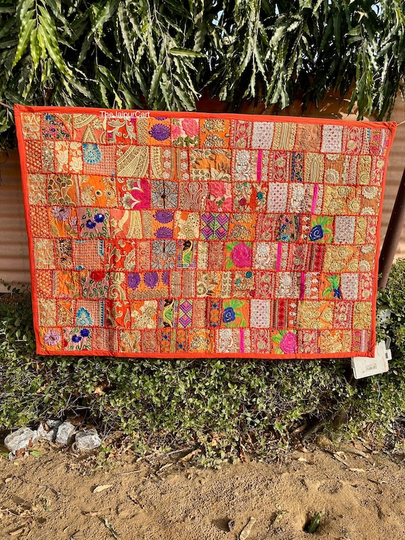 ヴィンテージ インド パッチワーク タペストリー、壁掛けタペストリー