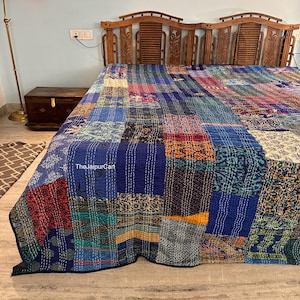 Indian patchwork kantha quilt Bedding bed cover handmade quilt light weight bohemian kantha quilt