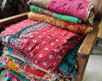 Wholesale Lot Of Indian Vintage Kantha Quilt Handmade Throw Reversible Blanket Bedspread Cotton Fabric BOHEMIAN boho quilt chic