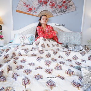 Block Print Cotton Quilt | Reversible Floral Blanket | Soft Summer Quilt | Jaipuri Bedspread | English Summer Quilt | All Season Quilt